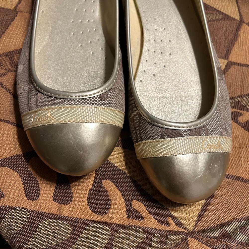Coach Women's Tan and Silver Loafers - Picture 6 of 6